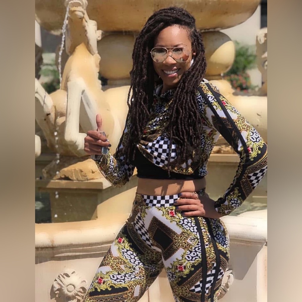 New Look Black & Gold Printed Hoodie and Legging Set